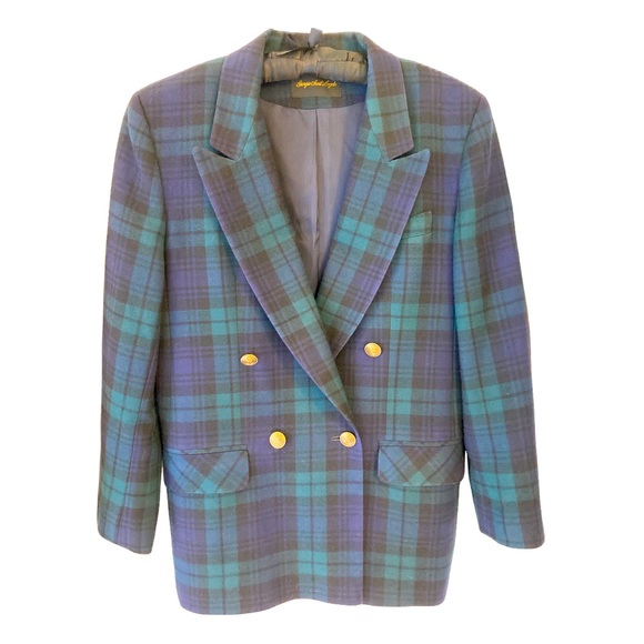 Vintage Giorgio Sant’ Angelo Wool Green Black Plaid Blazer 10 - Picture 1 of 11